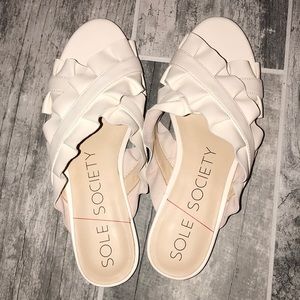 Mandi Leather Ruffle Slide Sandal